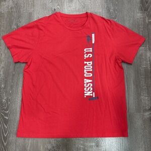 US Polo Assn Pullover T Shirt Sz XL Crewneck Red Graphic Spelled Out 100% Cotton